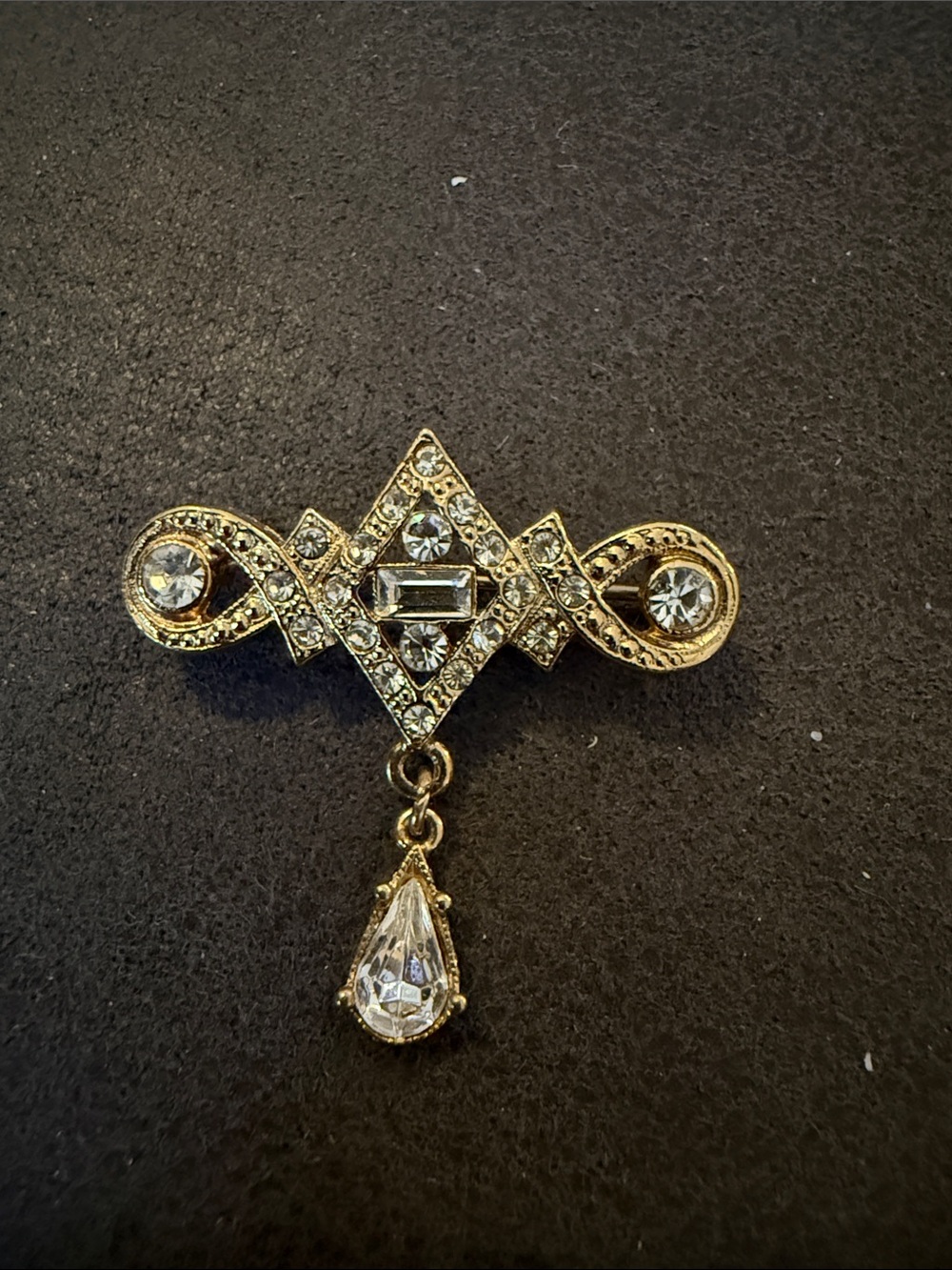 Gold Crystal Teardrop Dangle Brooch - Elegant Women’s Jewelry